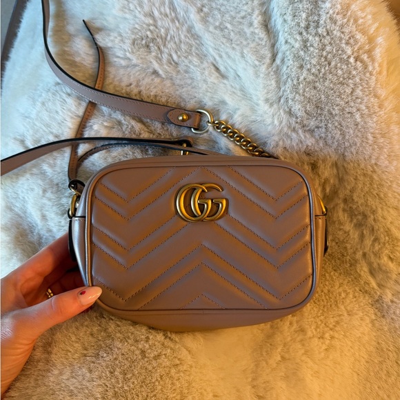 Gucci Handbags - Gucci Taupe Quilted GG Marmont Crossbody Bag Mini
